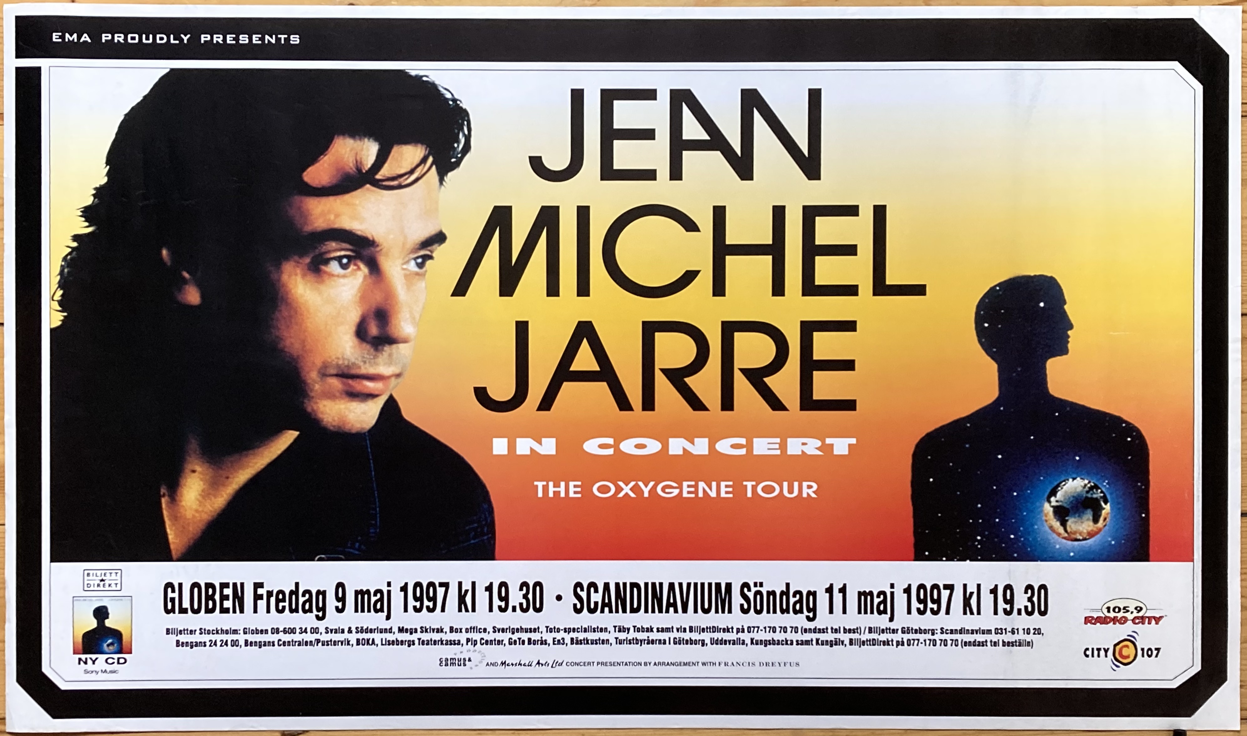 JEAN MICHEL JARRE - Stockholm + Gothenburg 9 + 11 Maj Concert poster (1997)