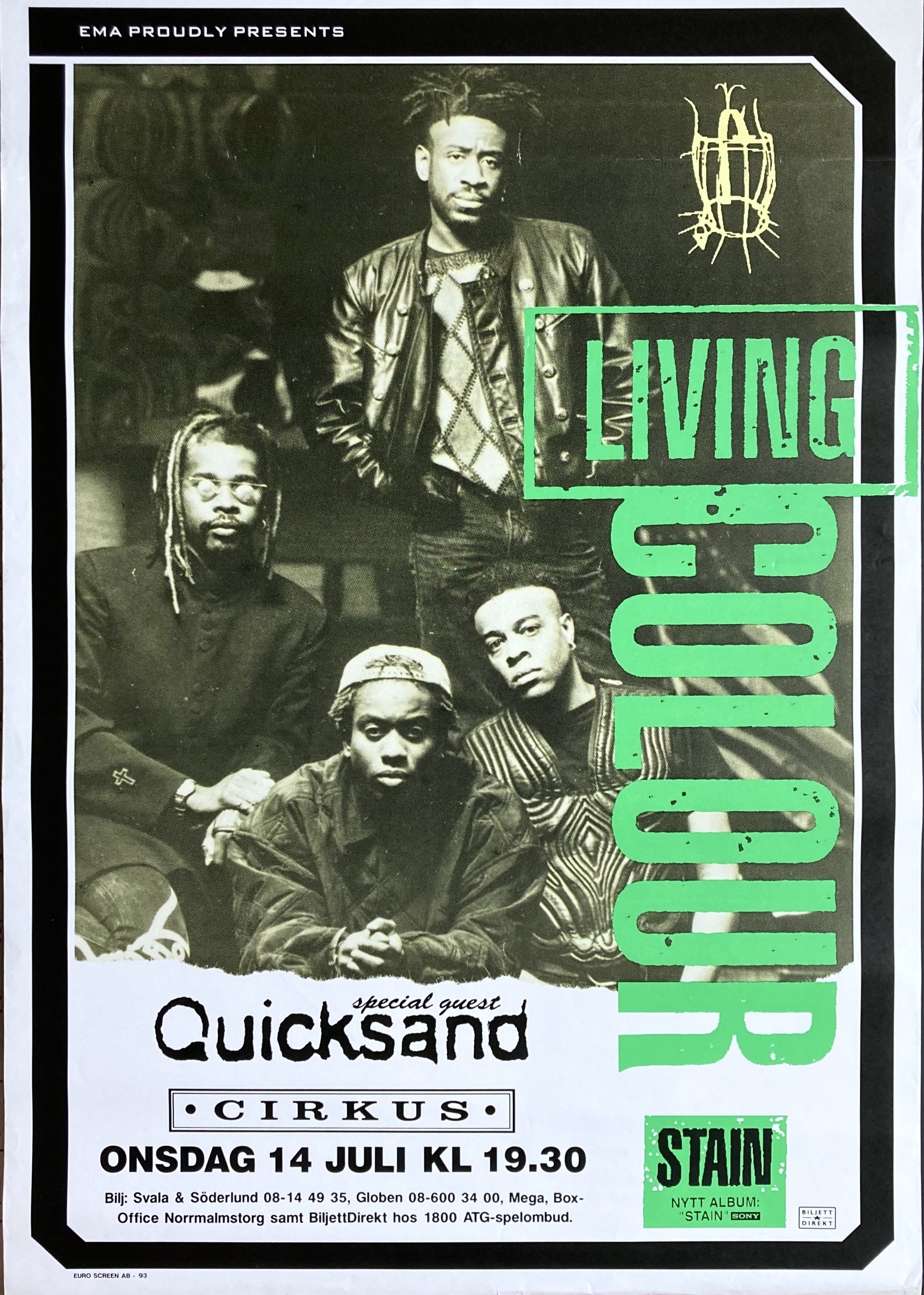 LIVING COLOUR - Stockholm 14 Jul Konsertaffisch (1993)