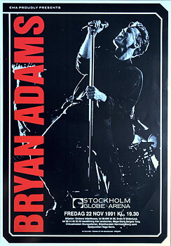 BRYAN ADAMS - Stockholm 22 Nov Konsertaffisch (1991)