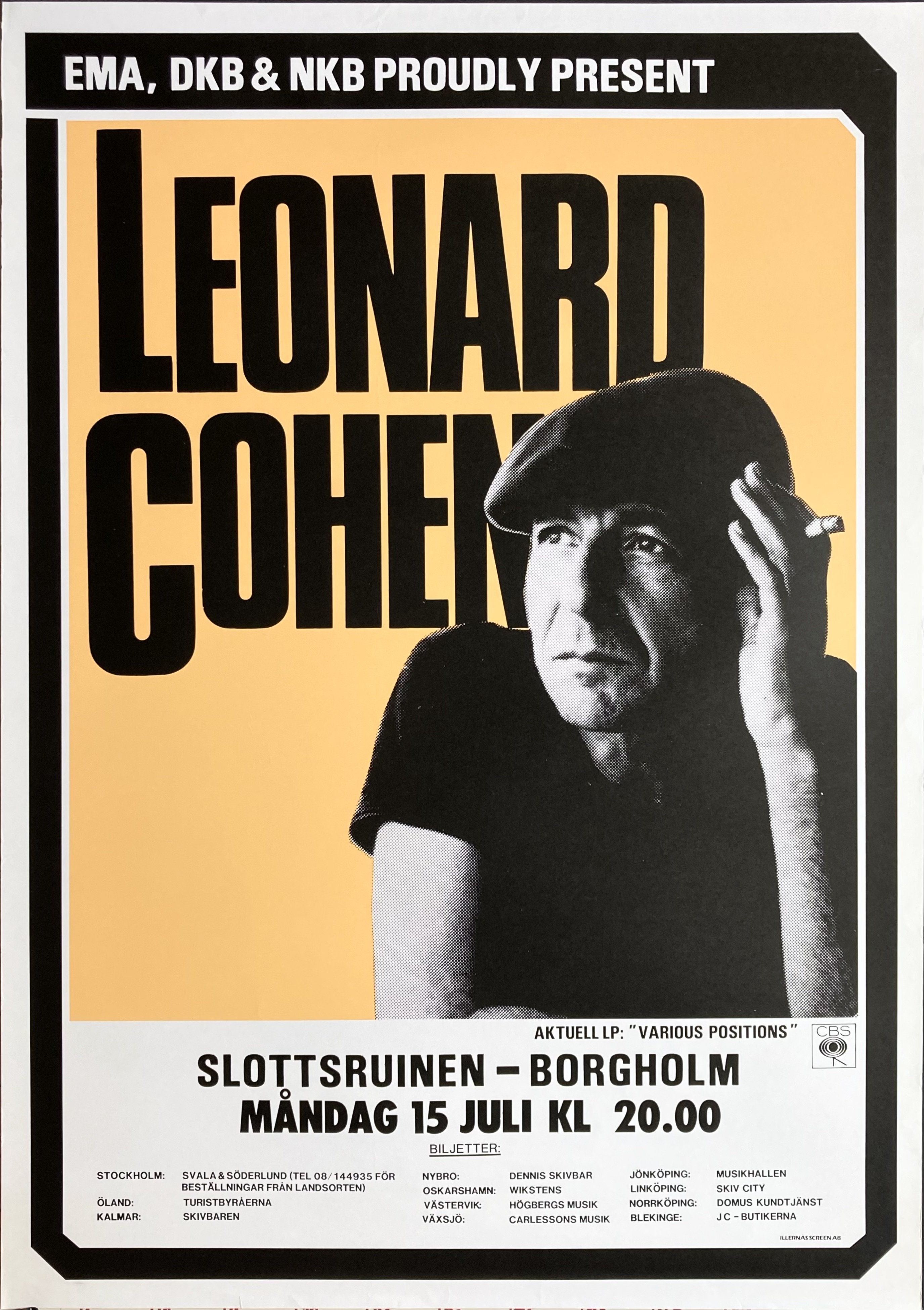 LEONARD COHEN - Borgholm 15 Jul Konsertaffisch (1985)