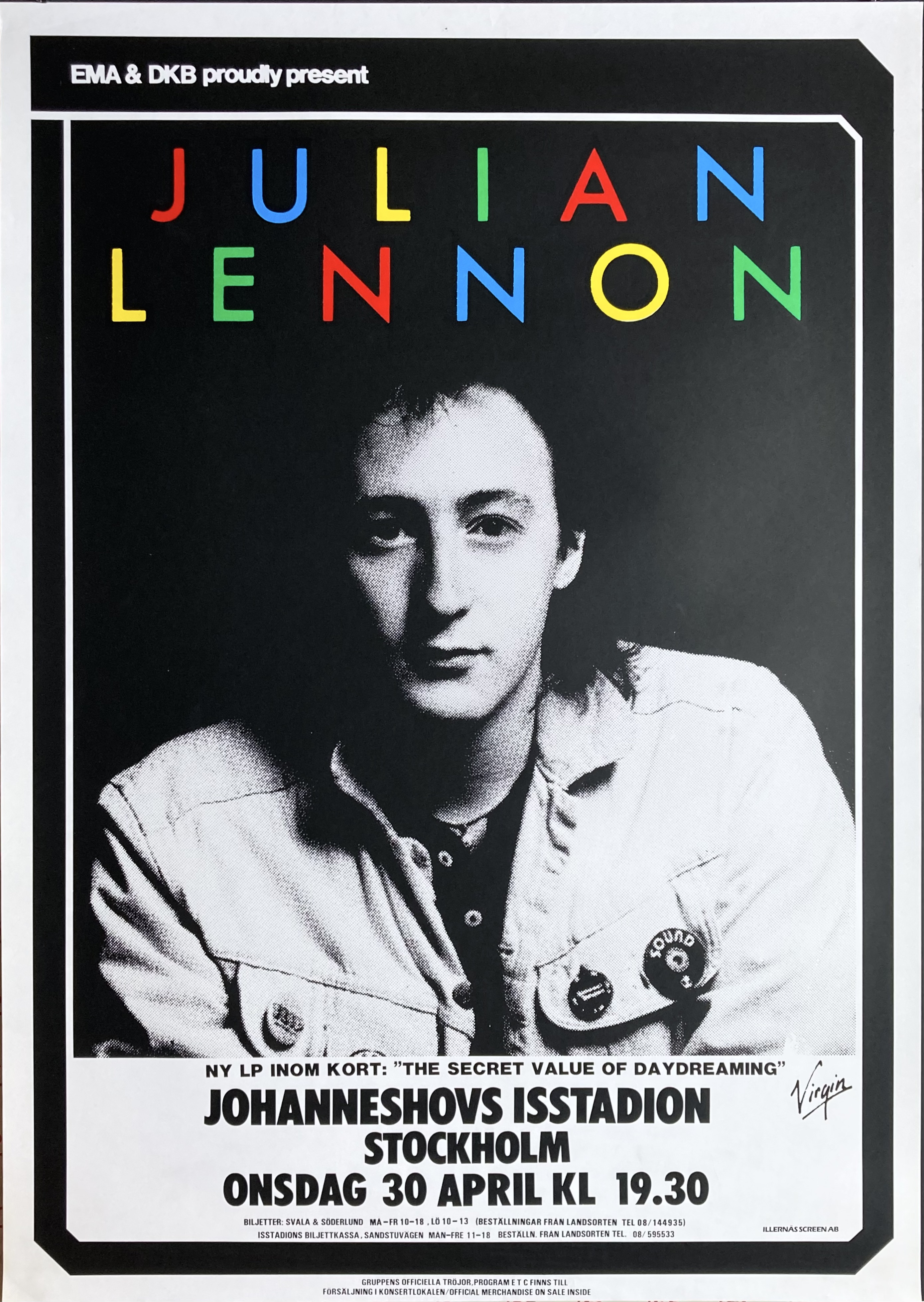 JULIAN LENNON - Stockholm 30 Apr Concert poster (1986)