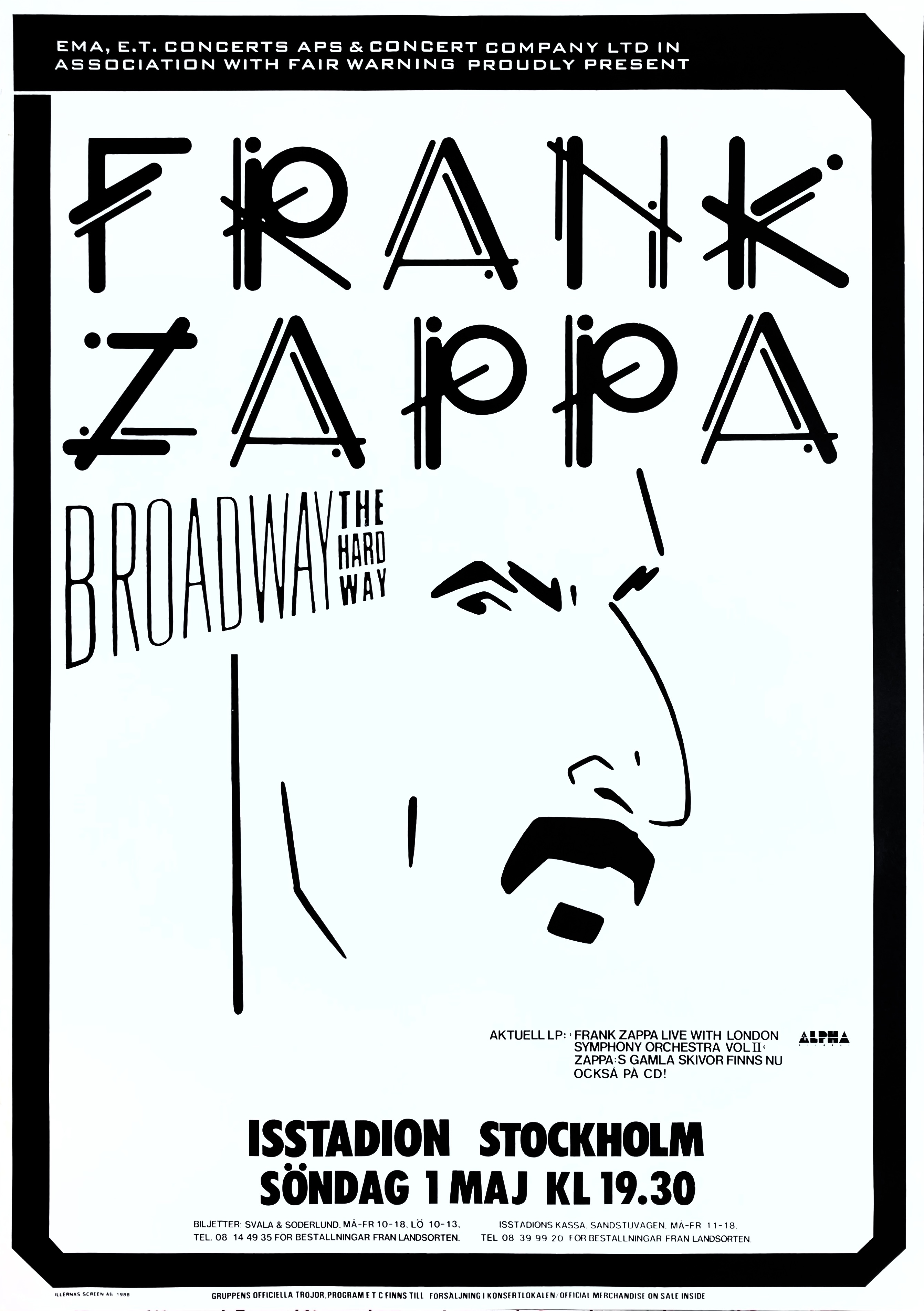 FRANK ZAPPA - Stockholm 1 Maj Konsertaffisch (1988)