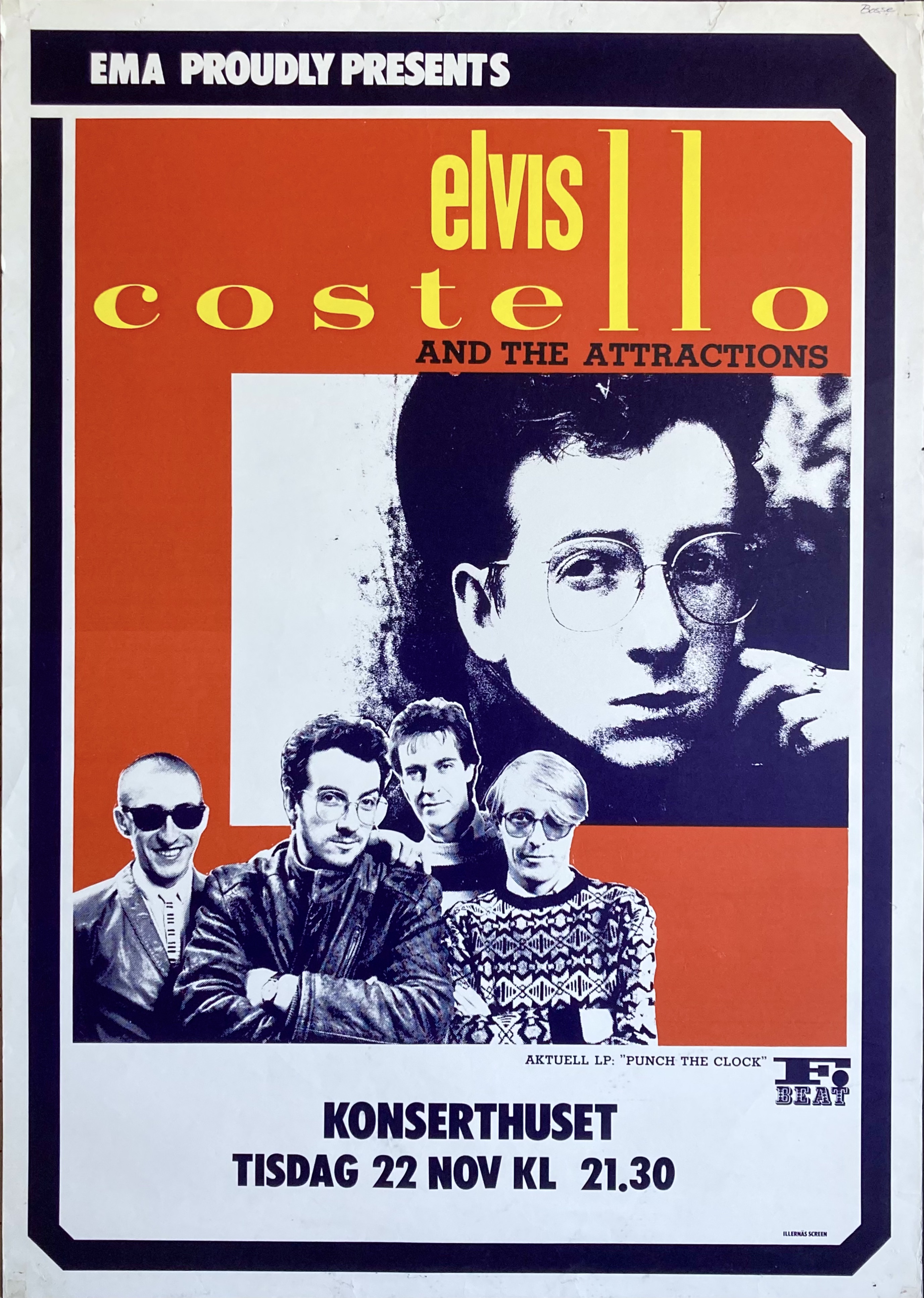 ELVIS COSTELLO & The ATTRACTIONS - Stockholm 22 Nov Konsertaffisch (1983)