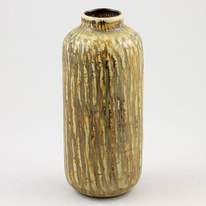 Gunnar Nylund (Birka 1965) Yellow/Brown Cylinder Vase 16 cm
