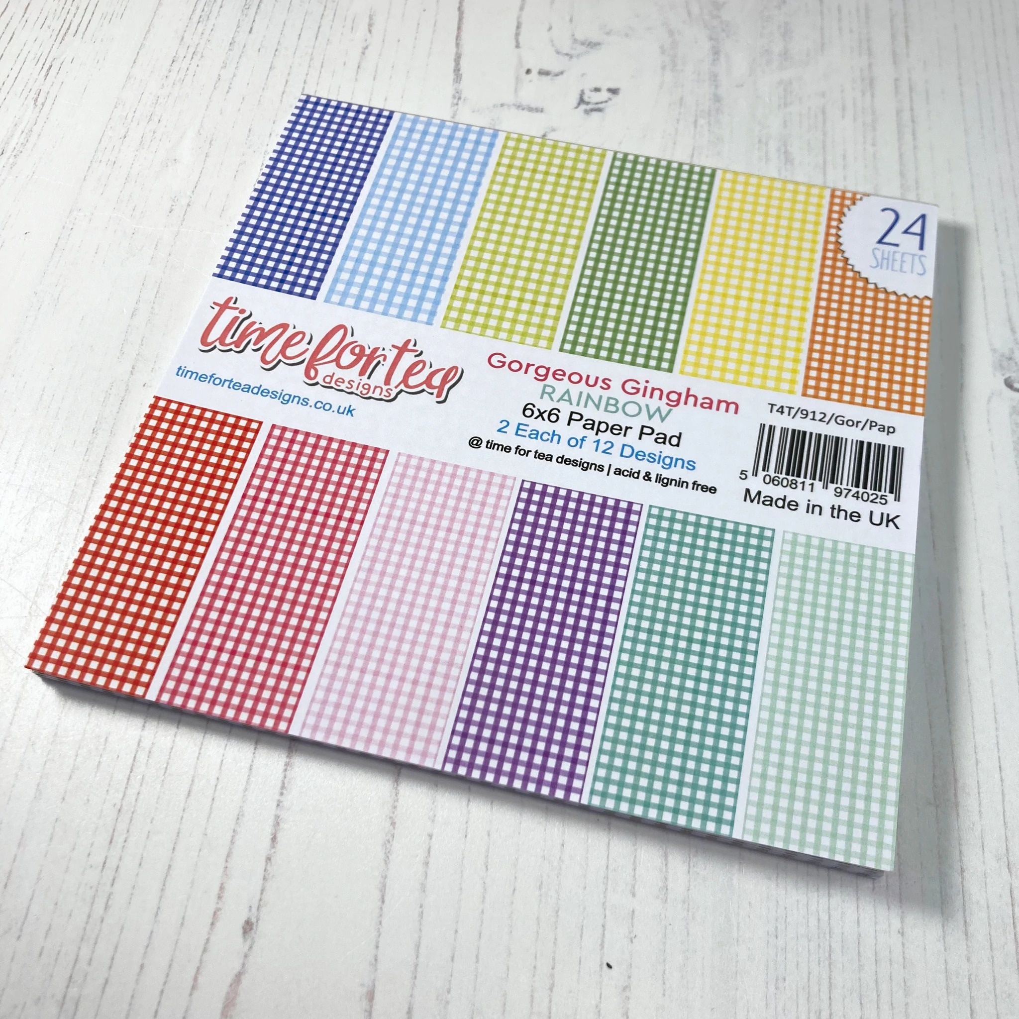  TIME FOR TEA DESIGNS-Gorgeous Gingham Rainbow 6x6 Inch Paper Pack  - 2
