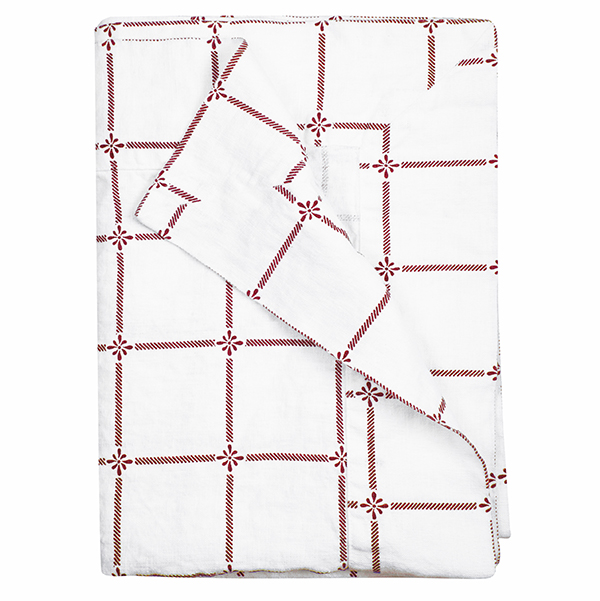 Linen Table Cloth Classic White/Red - 4