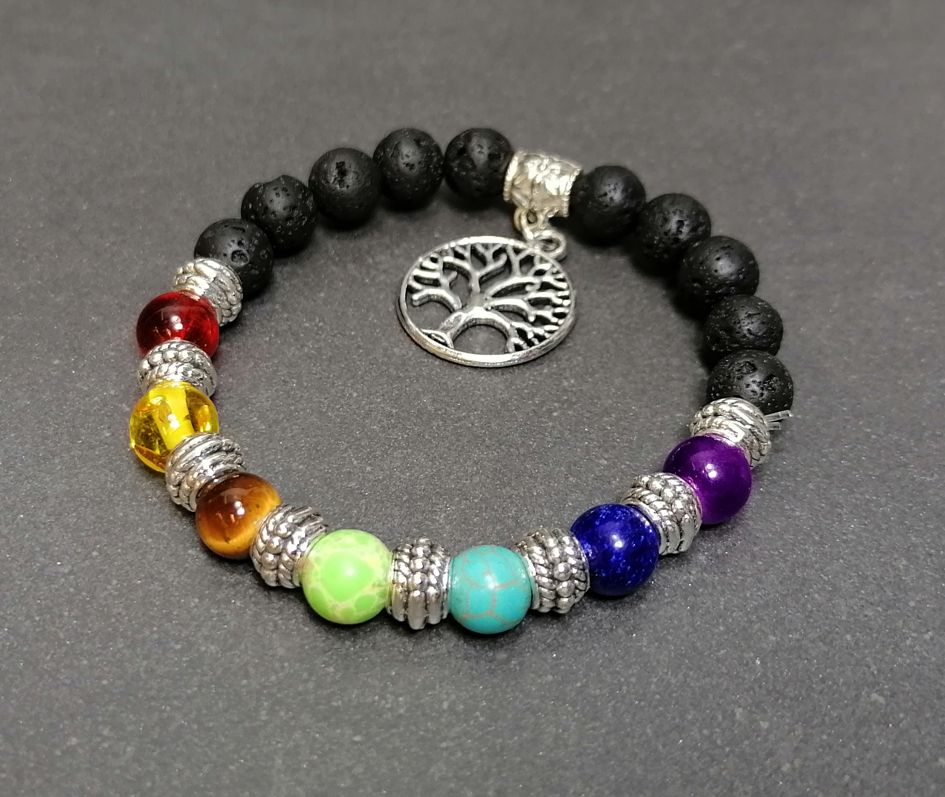 Livets träd / Chakra Armband  med Lavasten - Justerbar