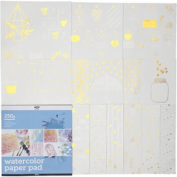 Målarbok till akvarell - 30,5 x 30,5 cm, - Guld - 12 ark