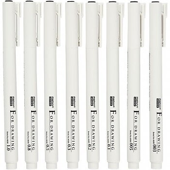 Fine Line Svart Textpenna - Marvy Uchida - 8 st - 0,03-1,0 mm