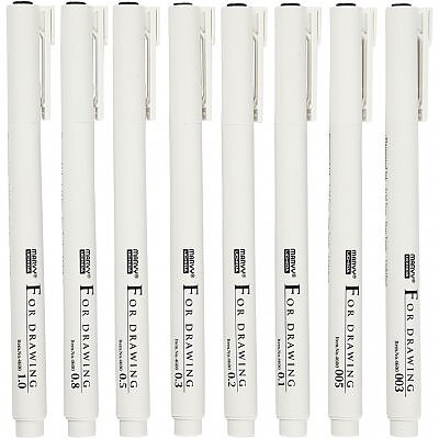 Fine Line Svart Textpenna - Marvy Uchida - 8 st - 0,03-1,0 mm