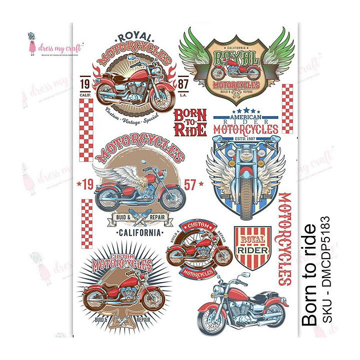 Dress My Craft Transfer Me Sheet - Born To Ride