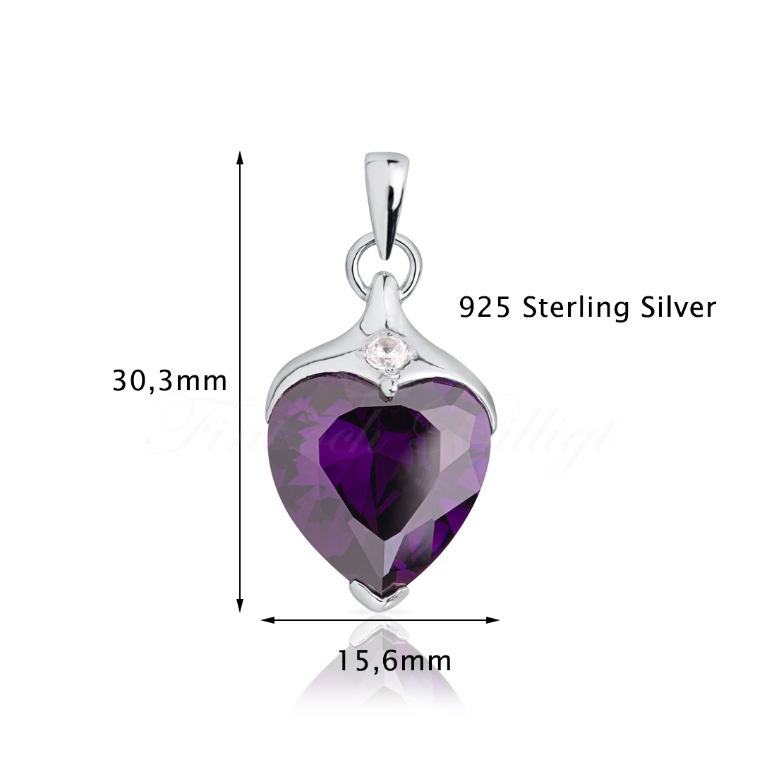 Soul of Heart - 925s Silverhalsband Lila Hjärta med Gnistrande Sten  - 2