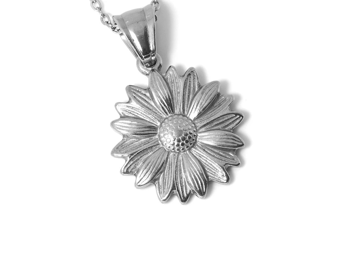 Blomma Halsband i Rostfritt Stål, Blomster Hänge, Natur Smycke - 2