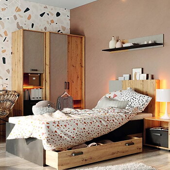 QUBIC 130 cm bed with 2 drawers