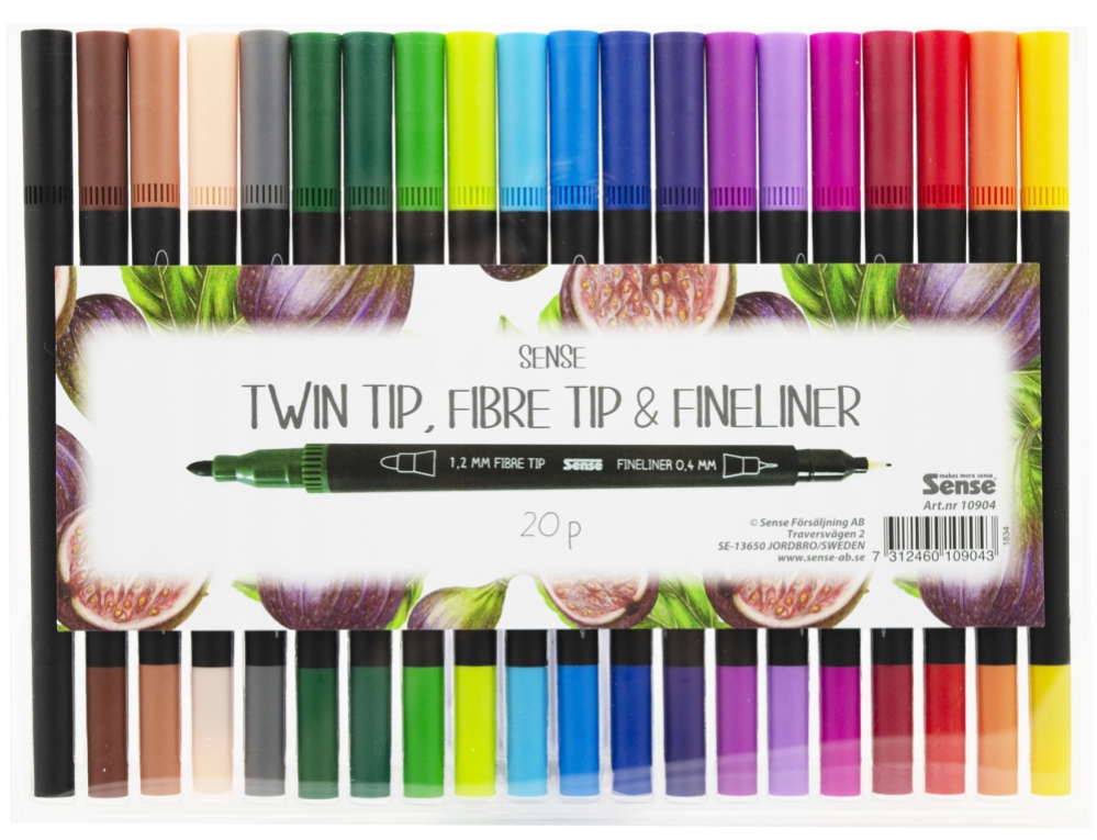 Sense Fineliner, Twin Tip,  20-Pack
