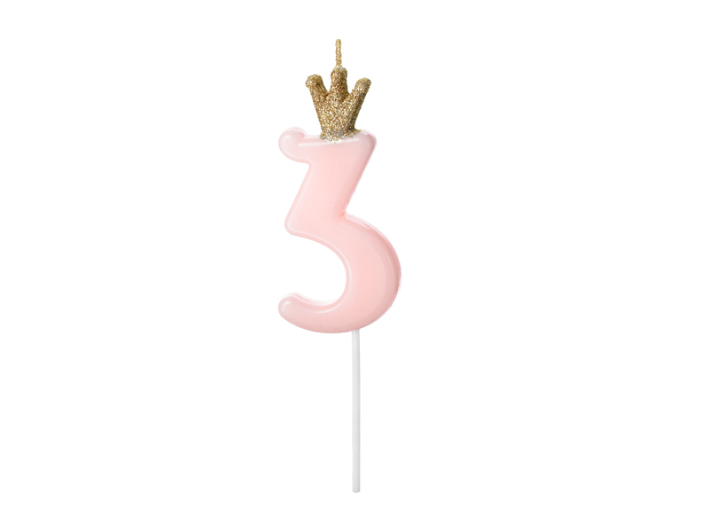 Tårtljus siffra med krona rosa - 6