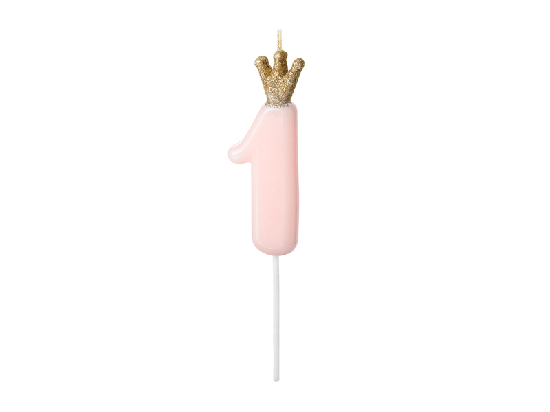 Tårtljus siffra med krona rosa - 4