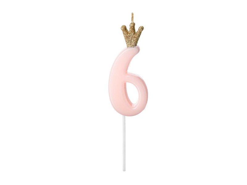 Tårtljus siffra med krona rosa - 9