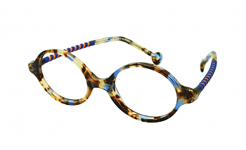 Eyelet Eyewear ARTY barnglasögon - ovala glasögon i brunt och blått - komplett båge - vinkel