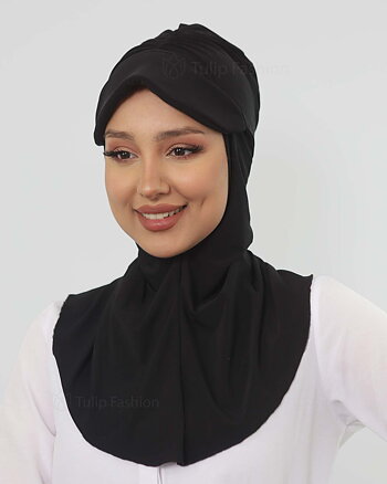 Hijab - Lycra Med Keps - Svart