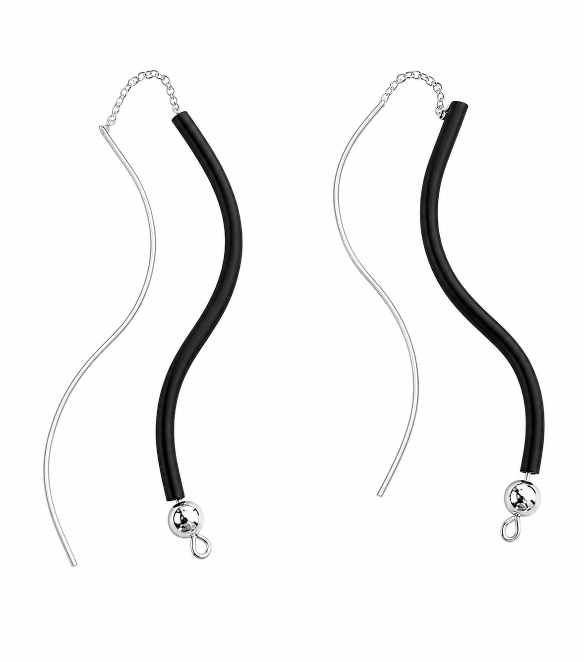 Earrings Spiral black rubber and Silver 