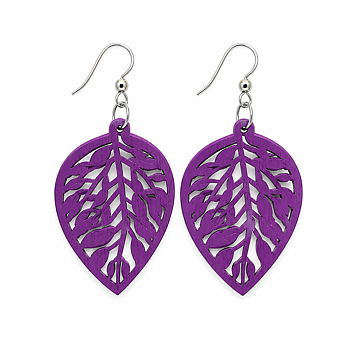 Earrings Purple Wooden leafs