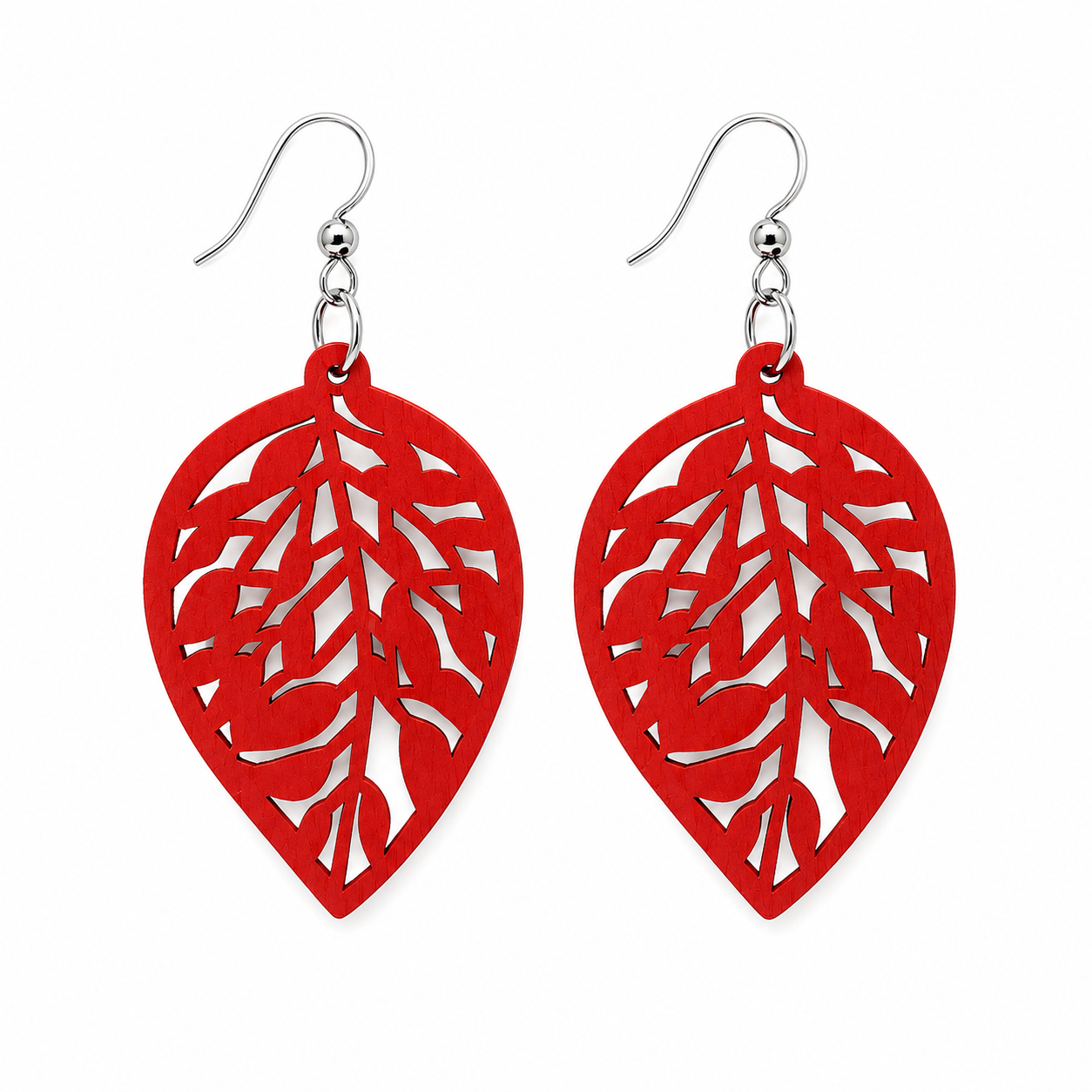 Earrings red Wooden leafs