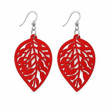 Earrings red Wooden leafs
