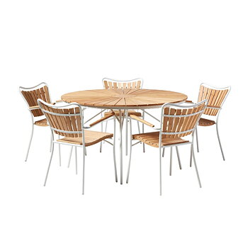 Trädgårdsgrupp Ellen teakbord 130 cm 5 stolar teak / vit Cinas