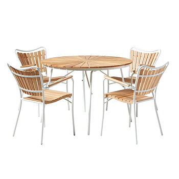 Trädgårdsgrupp Ellen teakbord 110 cm 4 stolar teak / vit Cinas