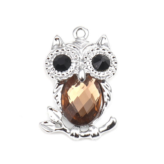 Charm Owl  Rhinestone  lt brown pink
