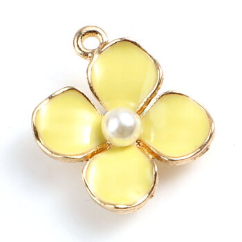 Charm ,  Enameld Flower, yellow pearl