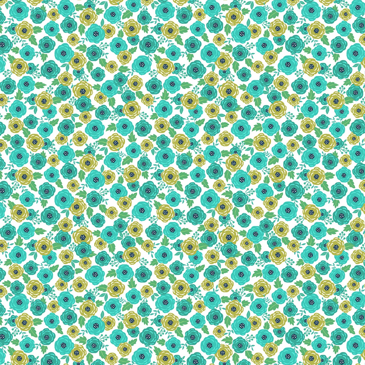 Sew Bloom - Teal Rosey Posey - småblommig (30 x 110 cm)
