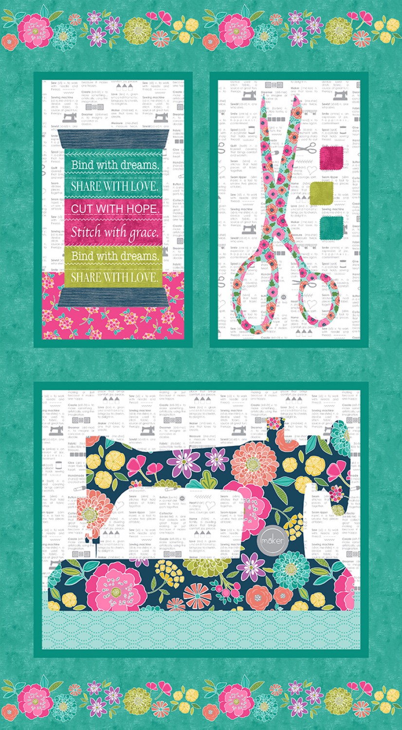 Sew Bloom - Turquosie Sew Bloom Panel, ca 23½" x 44"
