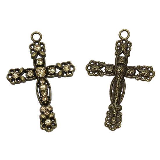 Charm   Cross rhinestones,   Bronze  - 2