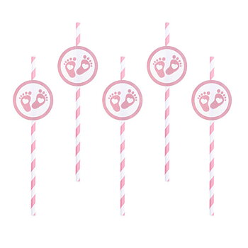 Sugrör med bebisfötter | 6-pack | Baby Shower | Rosa