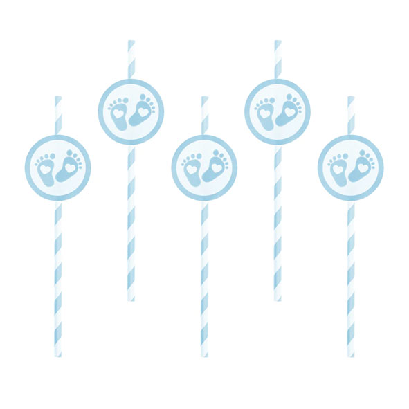 Sugrör med bebisfötter | 6-pack | Baby Shower | Ljusblå