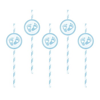 Sugrör med bebisfötter | 6-pack | Baby Shower | Ljusblå