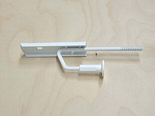 Konsol av metall med med stödskruv för att undvika genomslag i gips. En konsol av metall som kan användas till vägghyllor med passande djup. Konsol med ett 120mm djup.