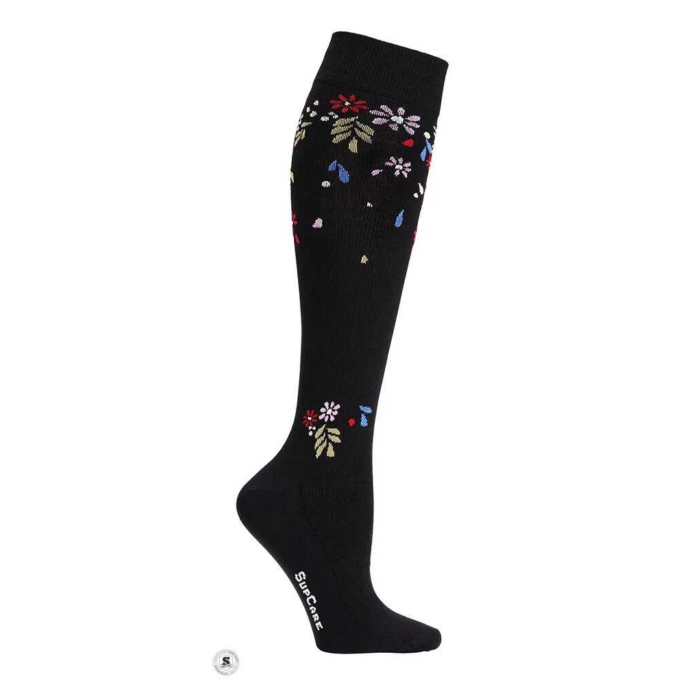 Steunkousen Eco Cotton, Flower Shower, Zwart