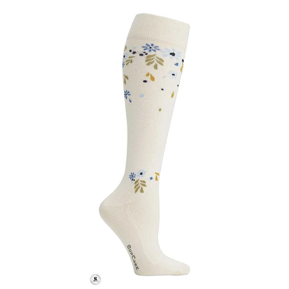 Støttesokker, Eco Cotton, Flower Shower Off White