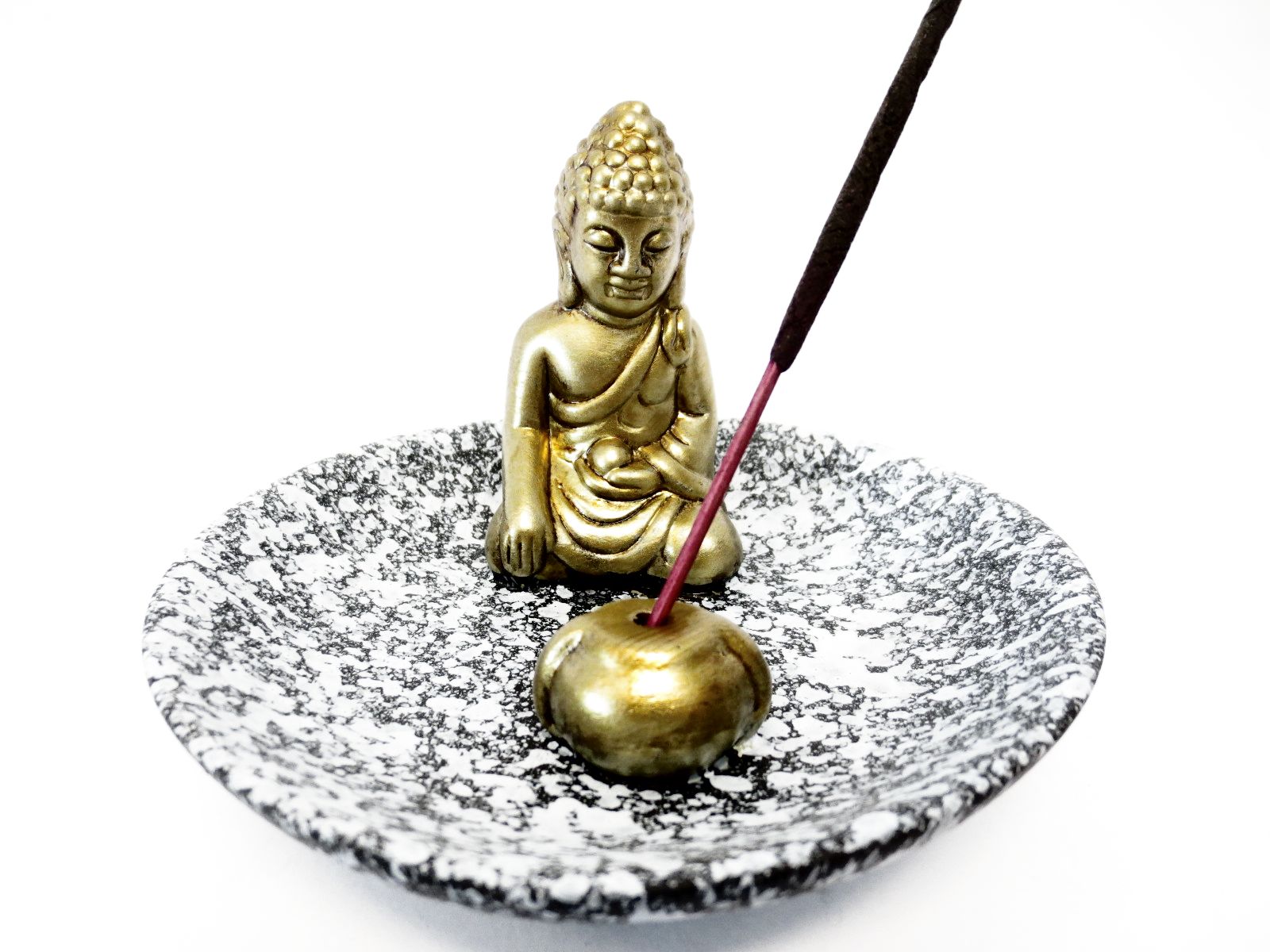 Guld Buddha Rökelsebrännare i Keramik -  Svart / Blå bas