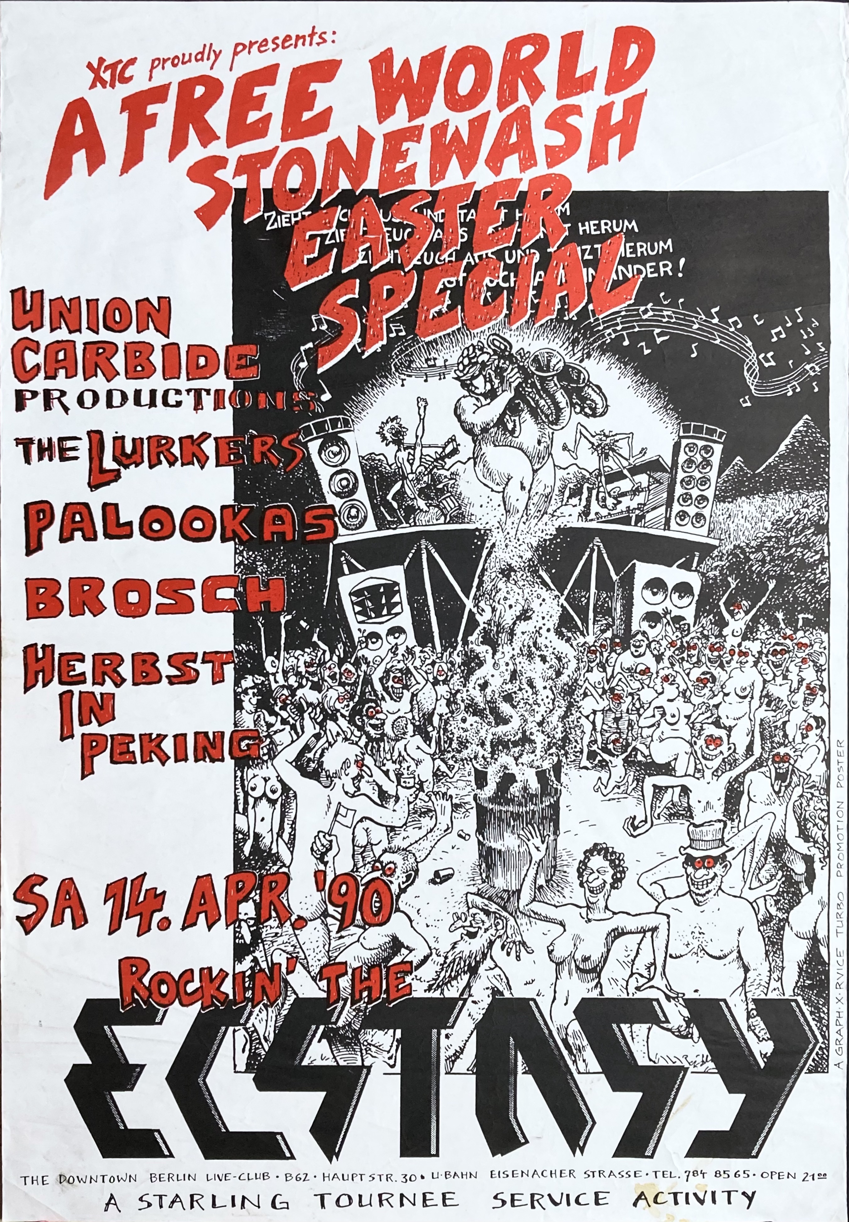UNION CARBIDE PRODUCTIONS, THE LURKERS m-fl - Berlin 14 Apr Konsertaffisch (1990)