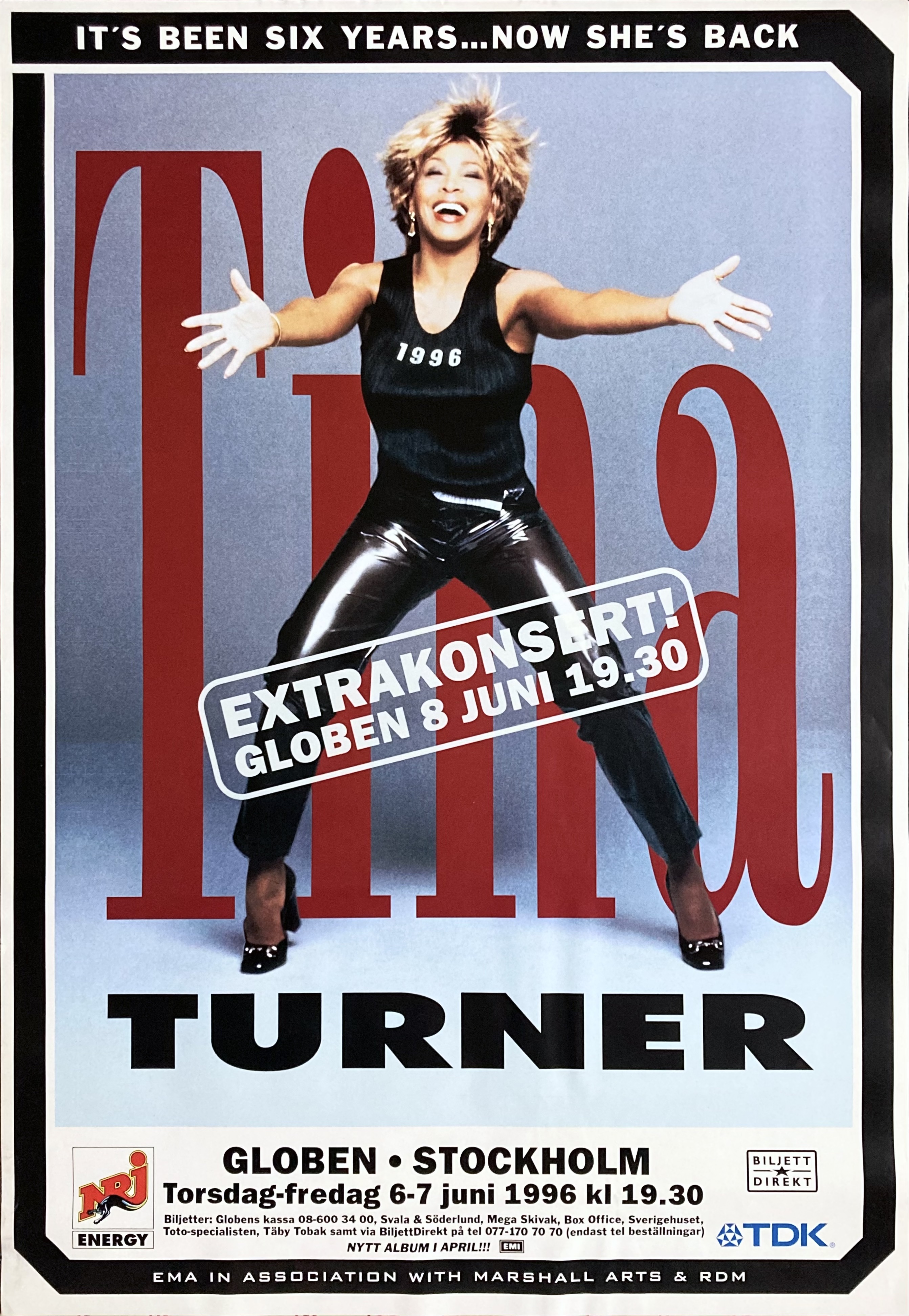 TINA TURNER - Stockholm 6-7-8 Jun Konsertaffisch (1996)
