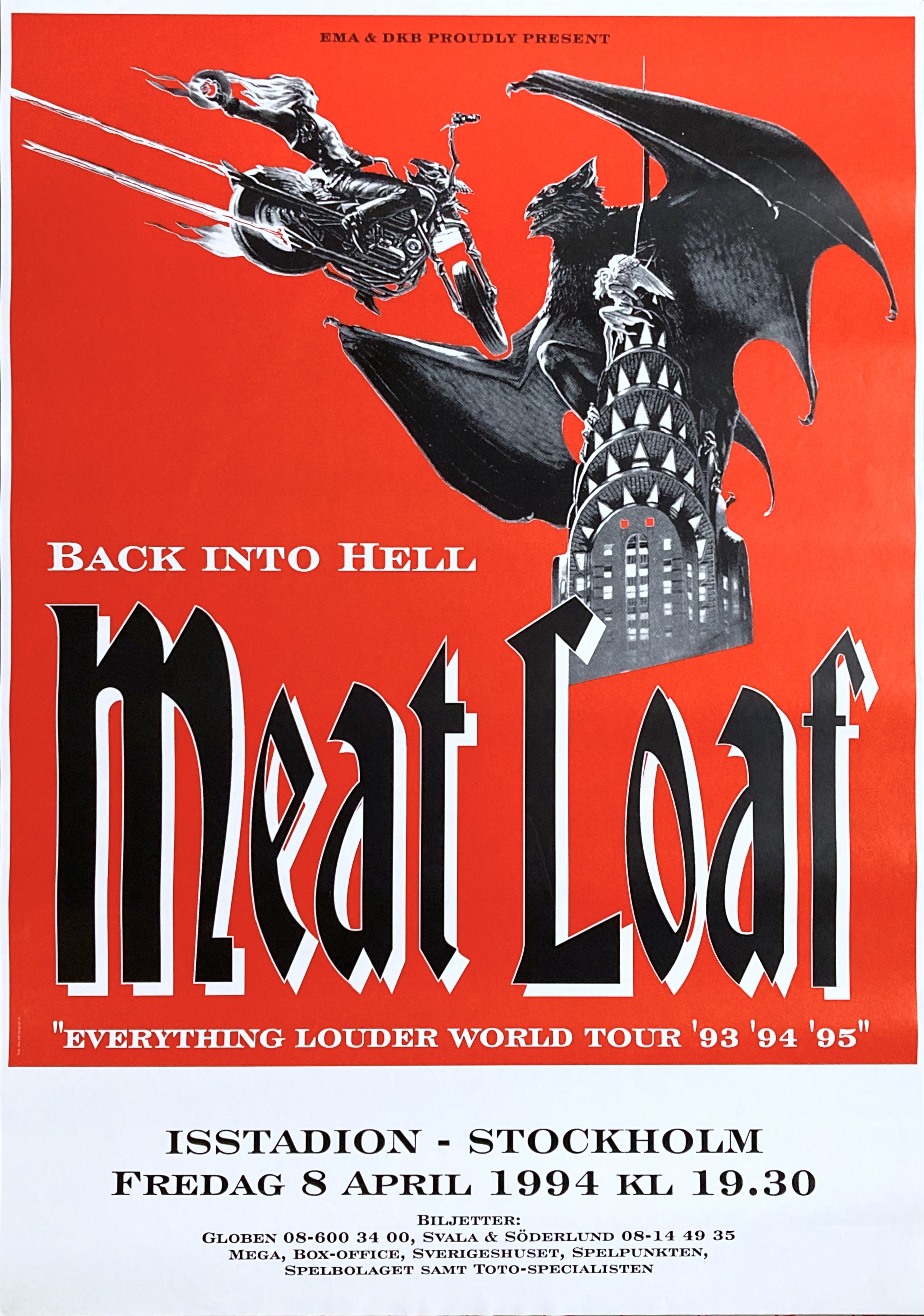 MEAT LOAF - Stockholm 8 Apr Concert poster (1994)
