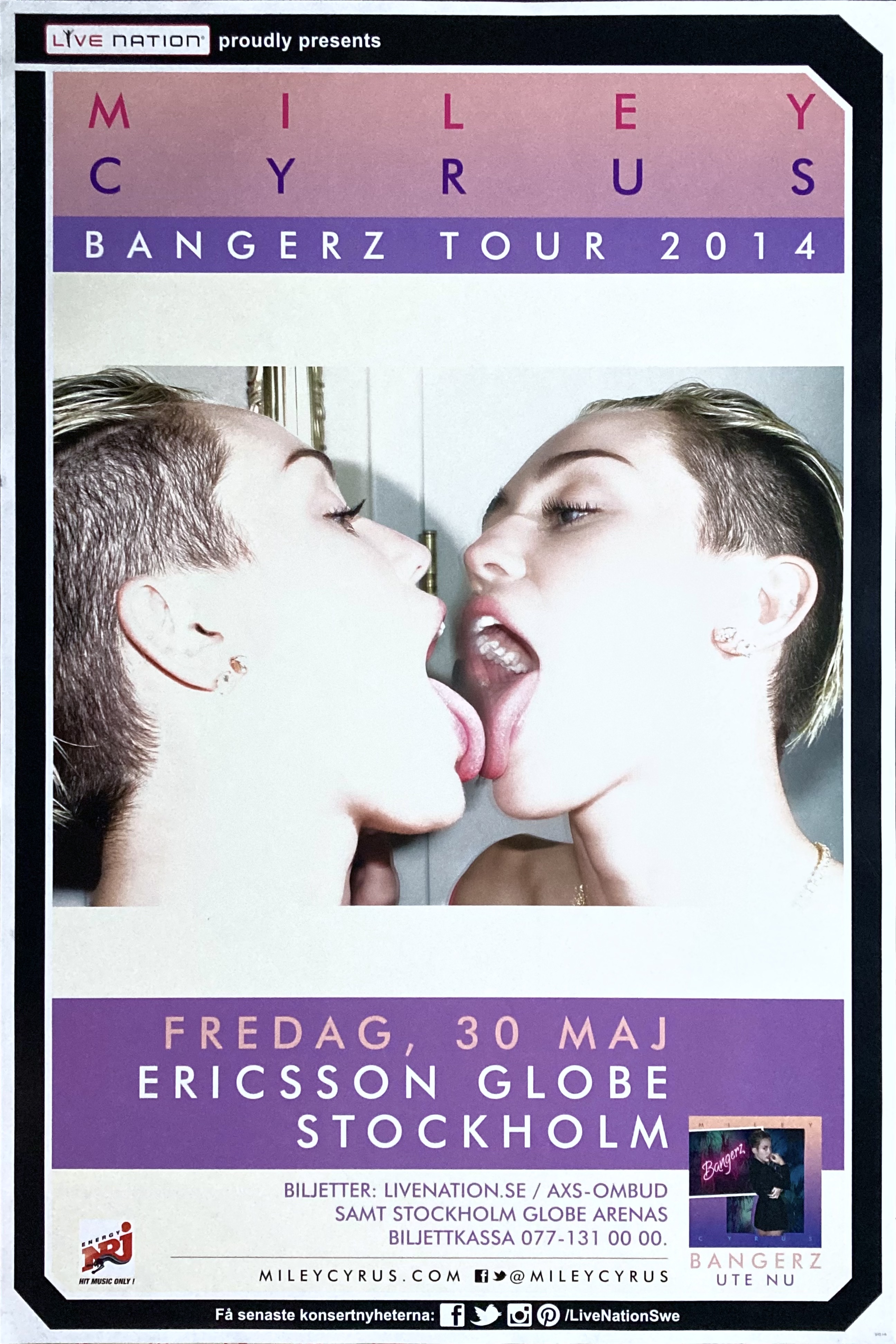 MILEY CYRUS - Stockholm  30 Maj Konsertaffisch (2014) 