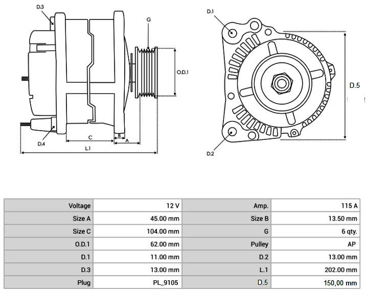 Generator  12V  115A Original Mitsubishi - 4