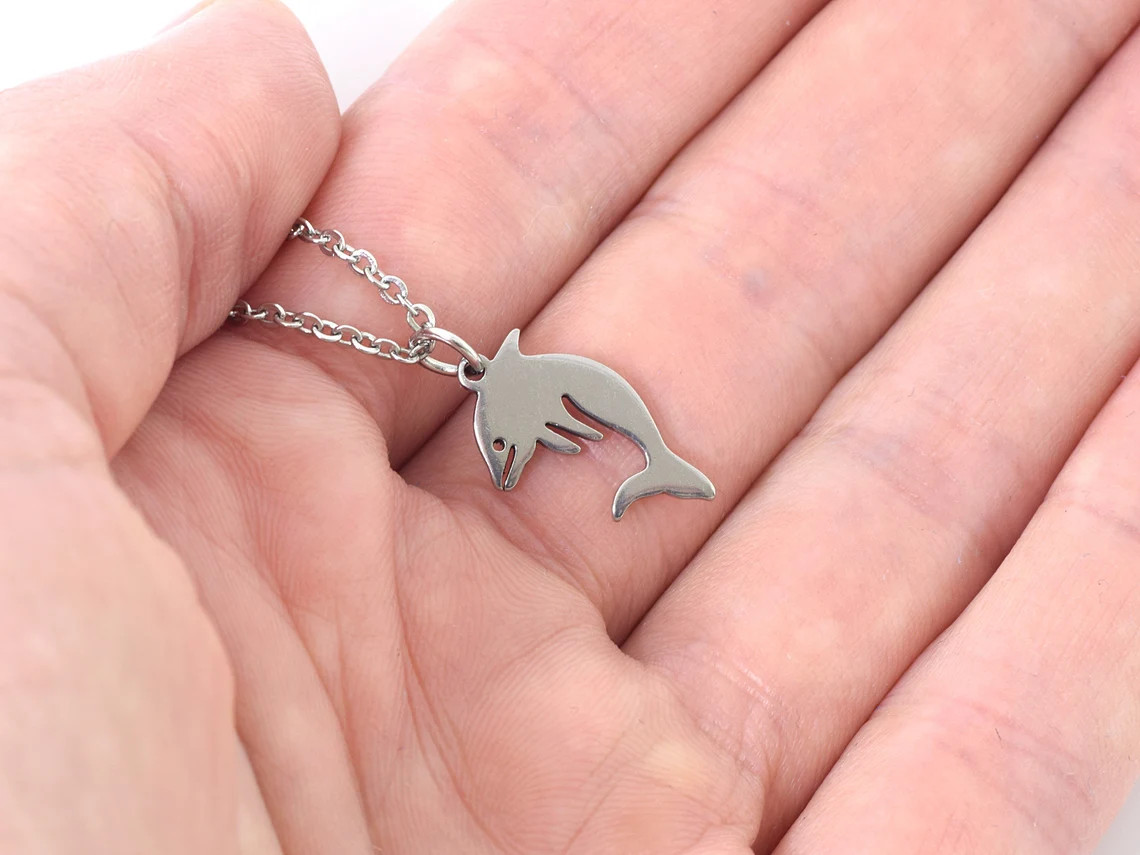 Delfin Halsband i Rostfritt Stål, Hav Hänge, Djur Accessoar, Havsdjur Smycke - 3