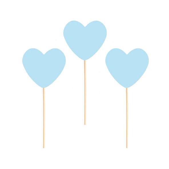 Cake picks | Hjärta | 6-pack | Ljusblå