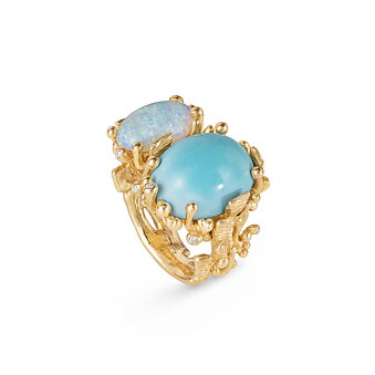 BoHo Ring Dobbelt 18k med turkis og opal